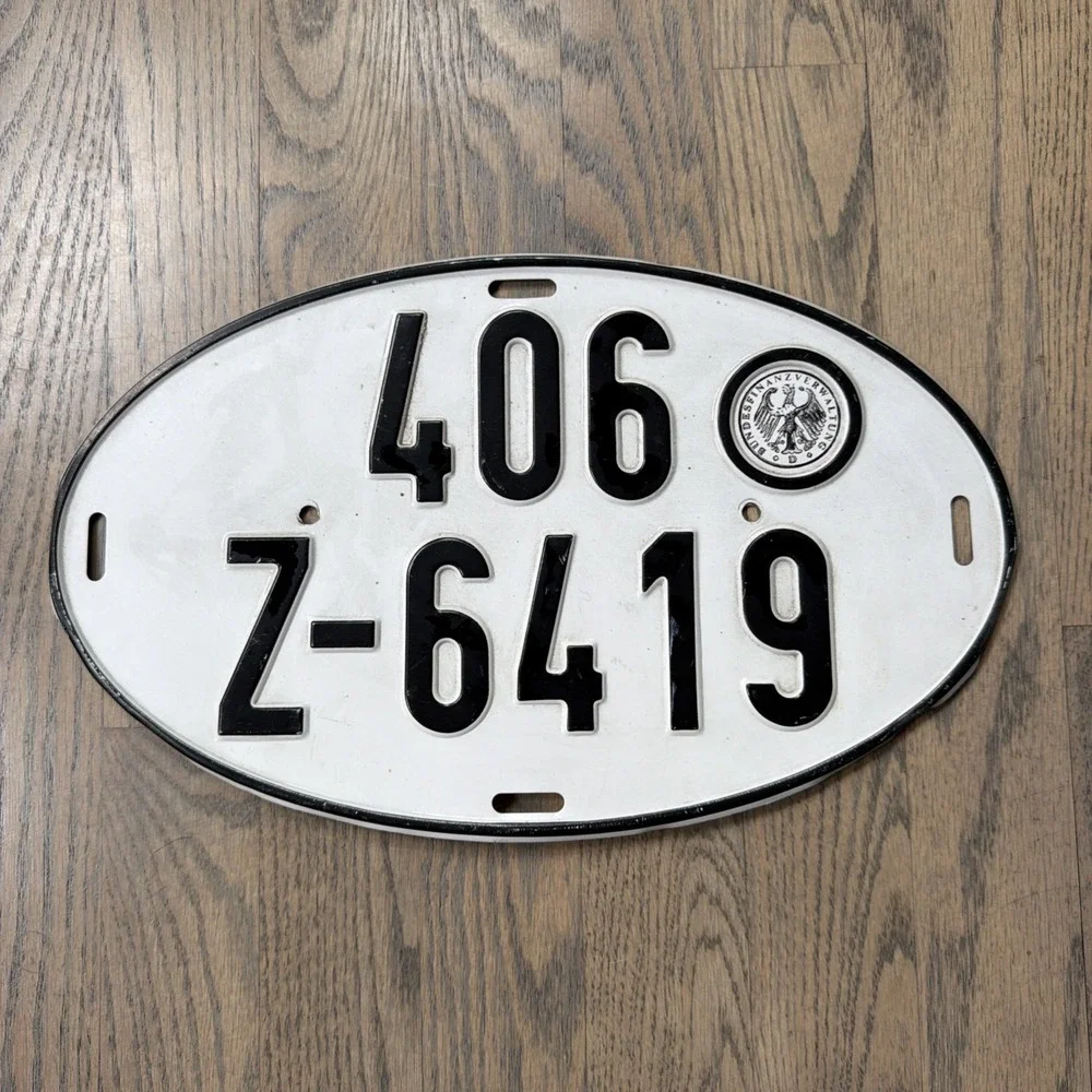 Vintage German Oval License Plate Man Cave Wall Decor Collector Foreign VW 406
